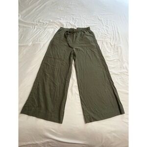 Womens Olive Green Linen Blend Wide Leg Drawstring Lounge Pants Medium